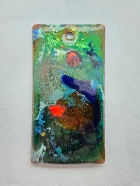 Vintage Artisan Rectangle Enamel on Copper Pendant Abstract Signed